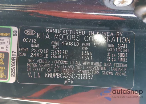 2012 Kia Sportage Lx z USA, uszkodzony, nr VIN KNDPBCA25C7312157